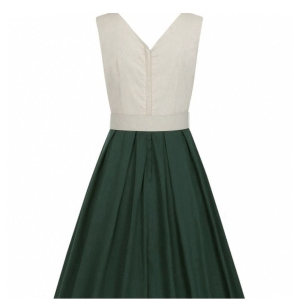 Collectif Color-block MidiSwing Dress matching belt, Dark Green&Cream US 18 UK22 - Picture 3 of 15